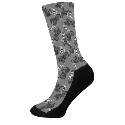 Motorcycle And Angel Pattern Print Crew Socks
