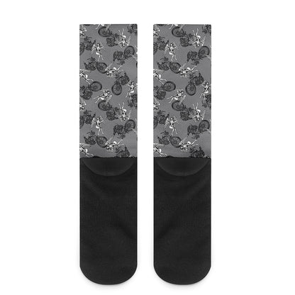 Motorcycle And Angel Pattern Print Crew Socks