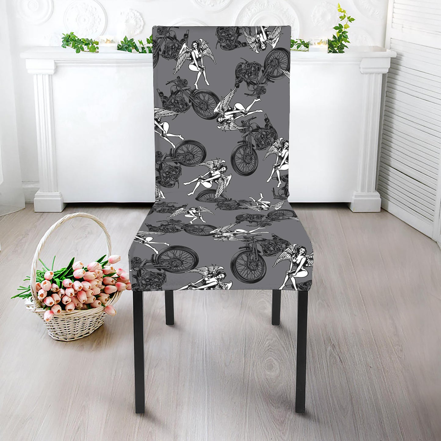 Motorcycle And Angel Pattern Print Dining Chair Slipcover