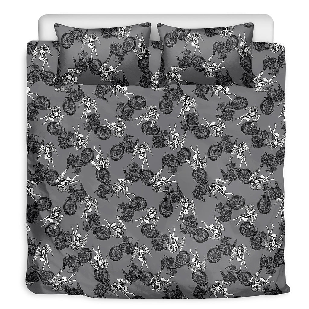 Motorcycle And Angel Pattern Print Duvet Cover Bedding Set