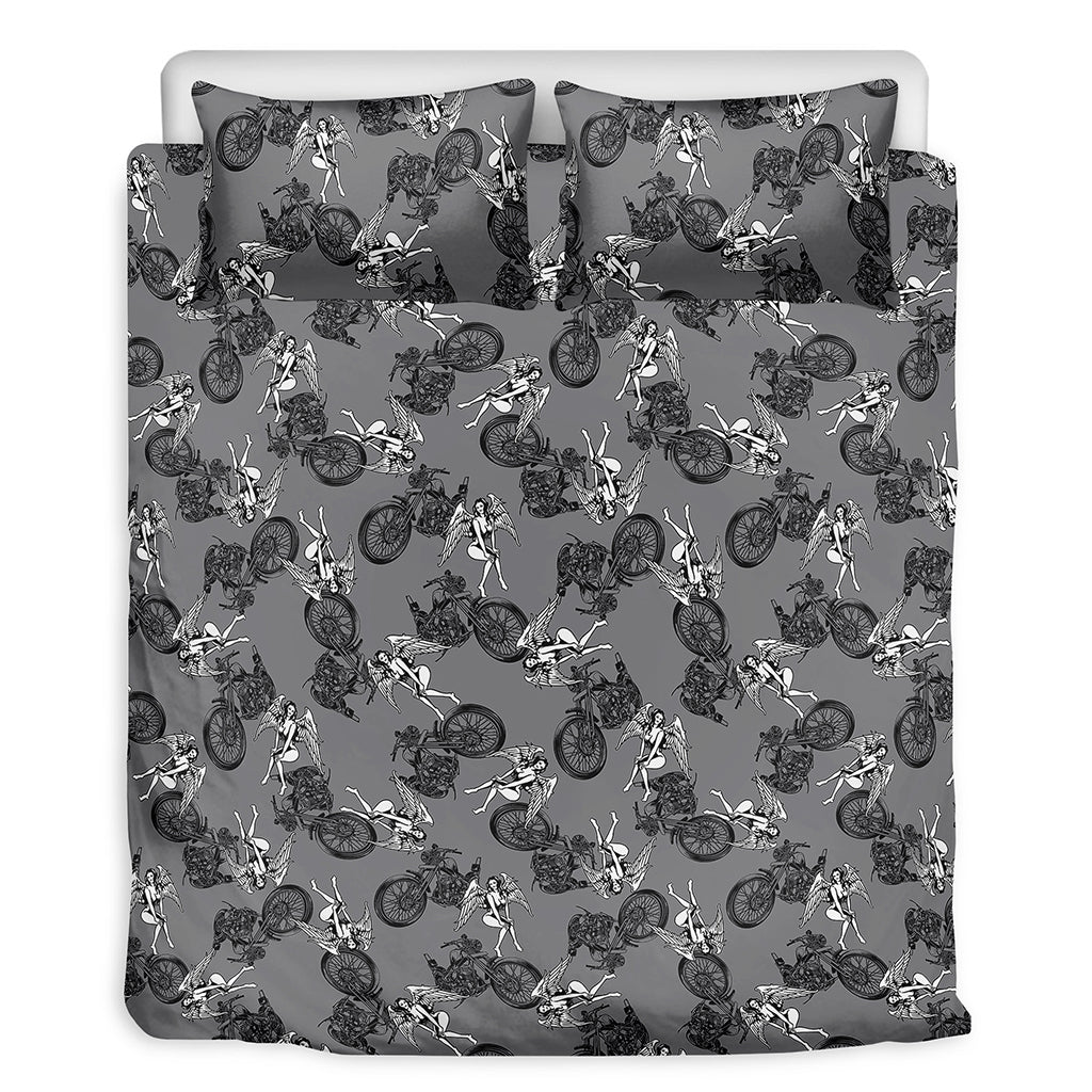 Motorcycle And Angel Pattern Print Duvet Cover Bedding Set