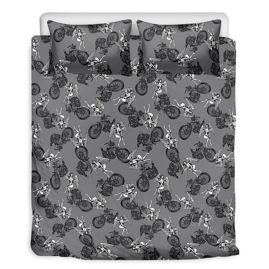 Motorcycle And Angel Pattern Print Duvet Cover Bedding Set