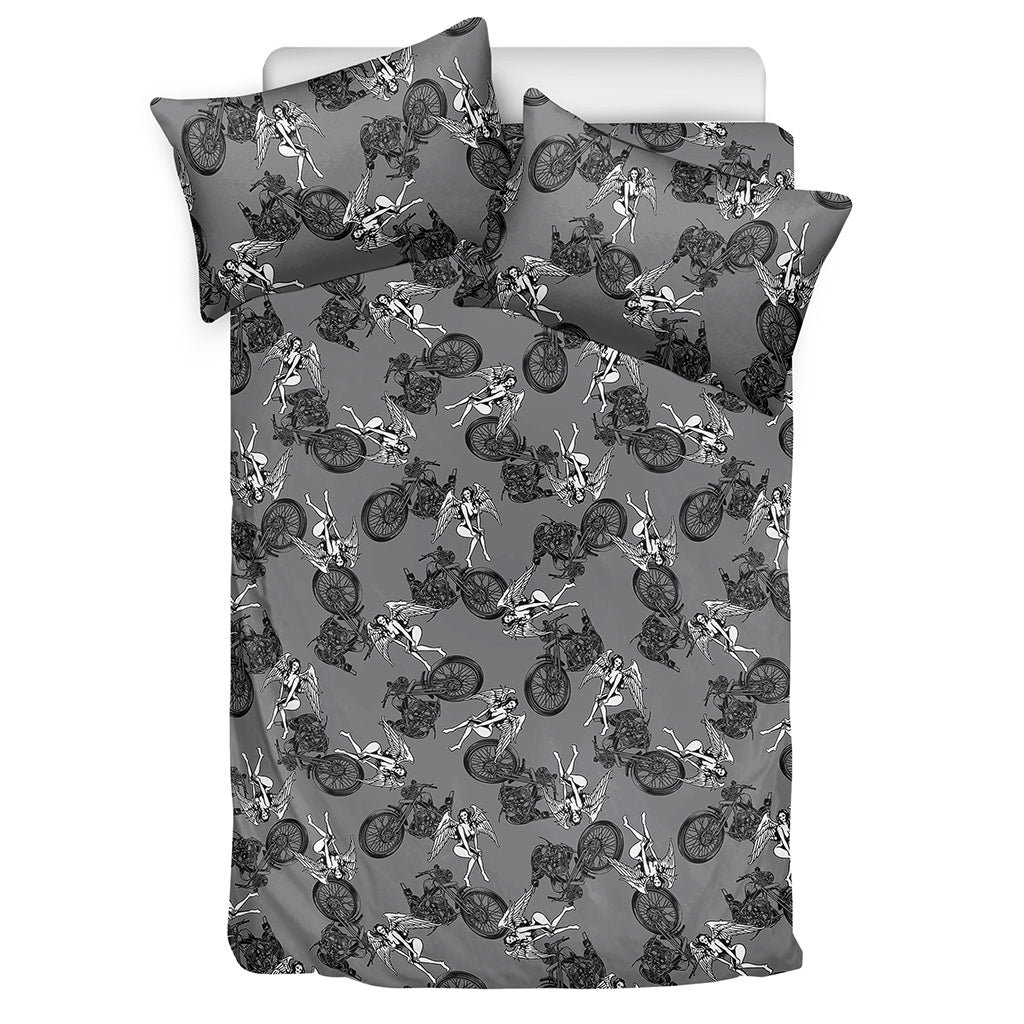 Motorcycle And Angel Pattern Print Duvet Cover Bedding Set