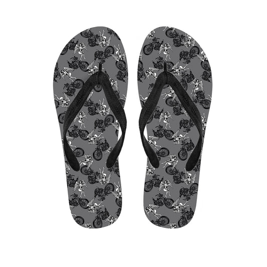 Motorcycle And Angel Pattern Print Flip Flops