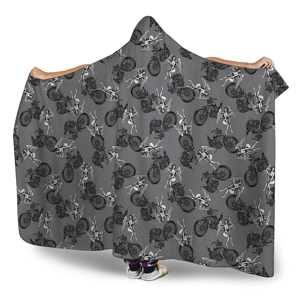 Motorcycle And Angel Pattern Print Hooded Blanket