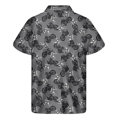 Motorcycle And Angel Pattern Print Men's Short Sleeve Shirt