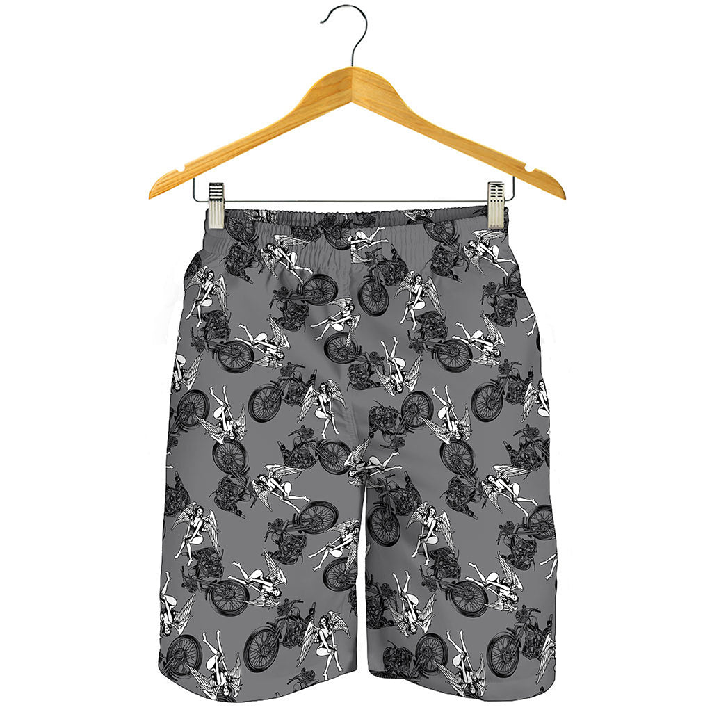 Motorcycle And Angel Pattern Print Men's Shorts