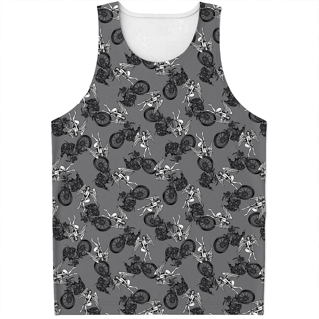 Motorcycle And Angel Pattern Print Men's Tank Top