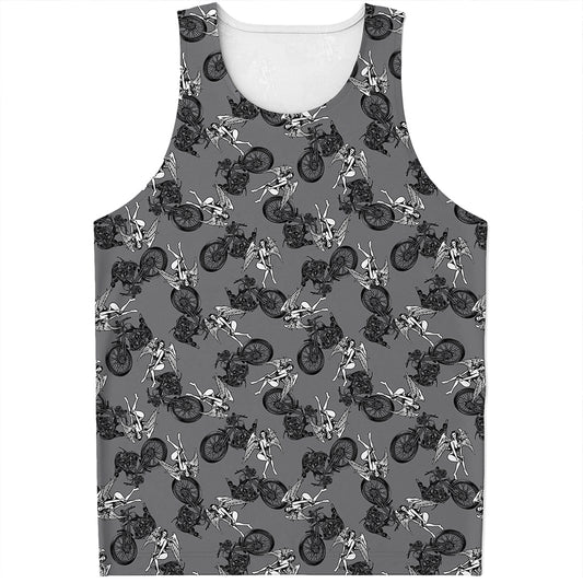 Motorcycle And Angel Pattern Print Men's Tank Top