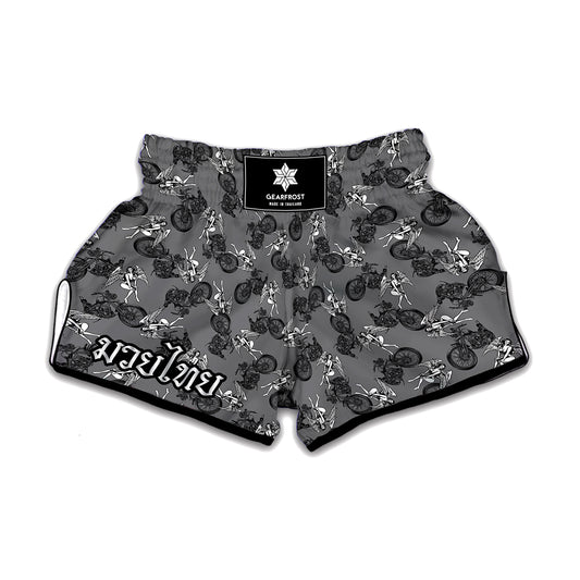 Motorcycle And Angel Pattern Print Muay Thai Boxing Shorts
