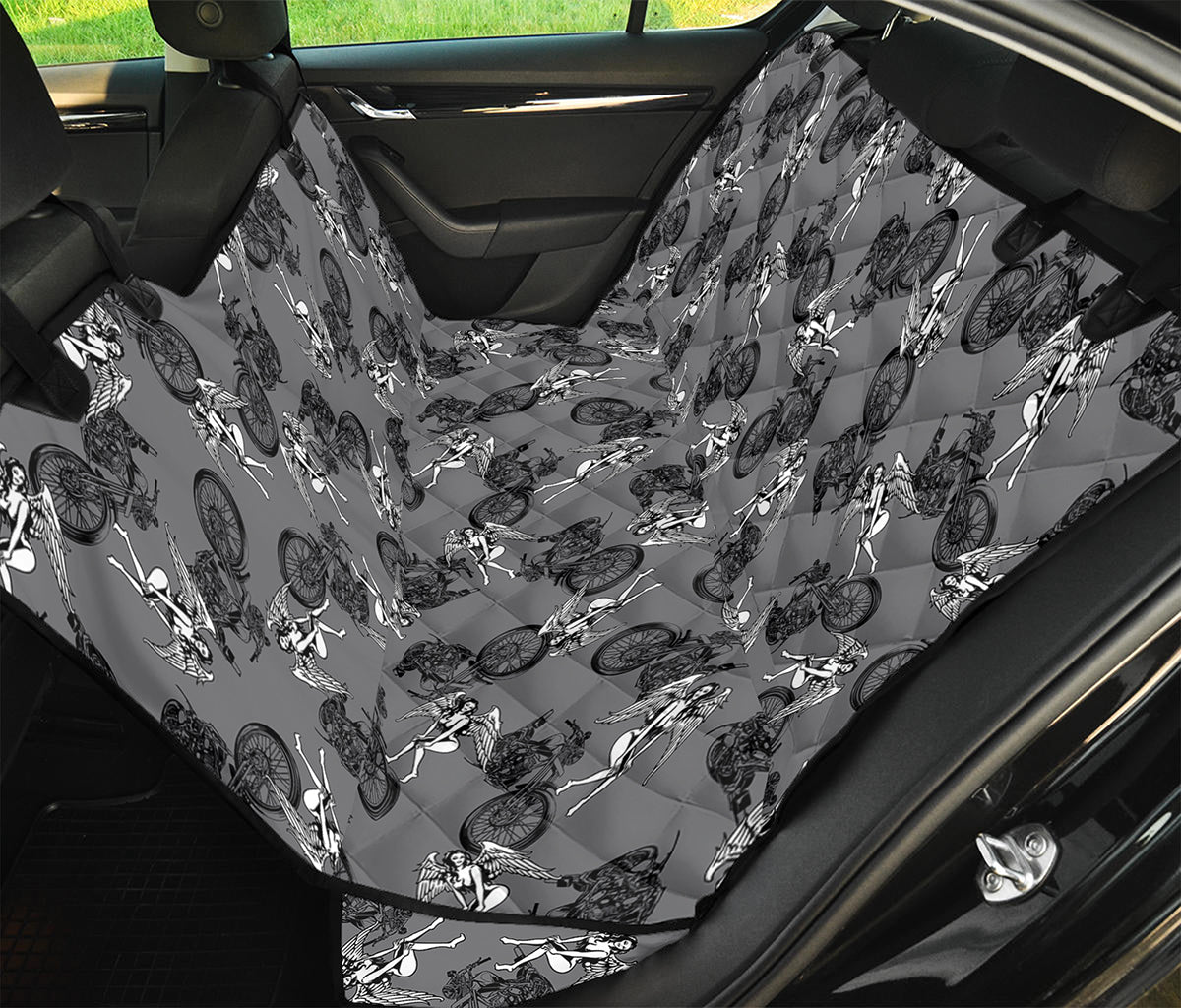 Motorcycle And Angel Pattern Print Pet Car Back Seat Cover