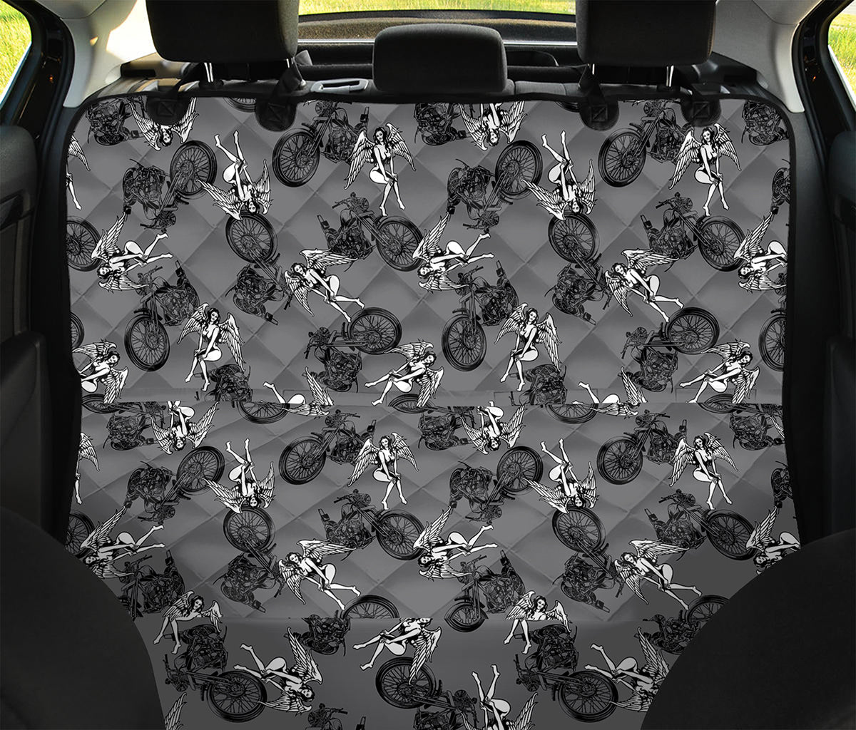 Motorcycle And Angel Pattern Print Pet Car Back Seat Cover