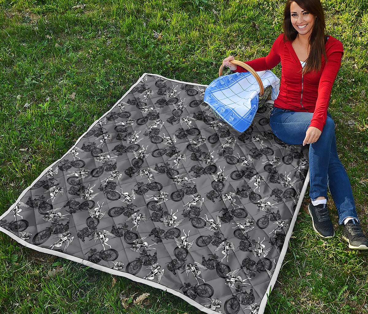 Motorcycle And Angel Pattern Print Quilt