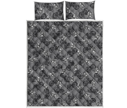 Motorcycle And Angel Pattern Print Quilt Bed Set