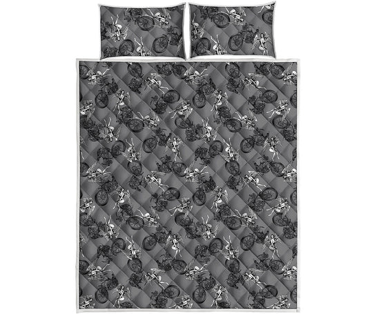 Motorcycle And Angel Pattern Print Quilt Bed Set