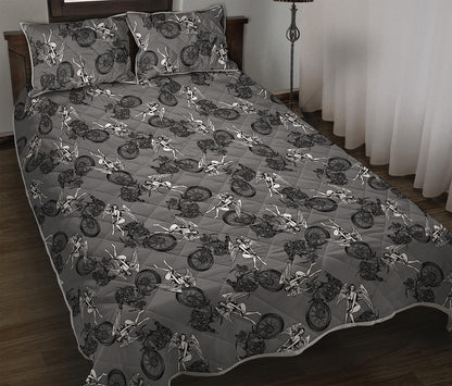 Motorcycle And Angel Pattern Print Quilt Bed Set