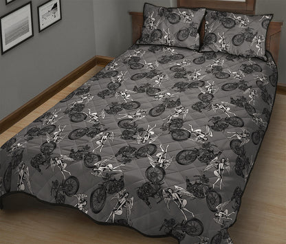 Motorcycle And Angel Pattern Print Quilt Bed Set