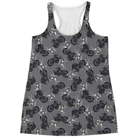 Motorcycle And Angel Pattern Print Women's Racerback Tank Top
