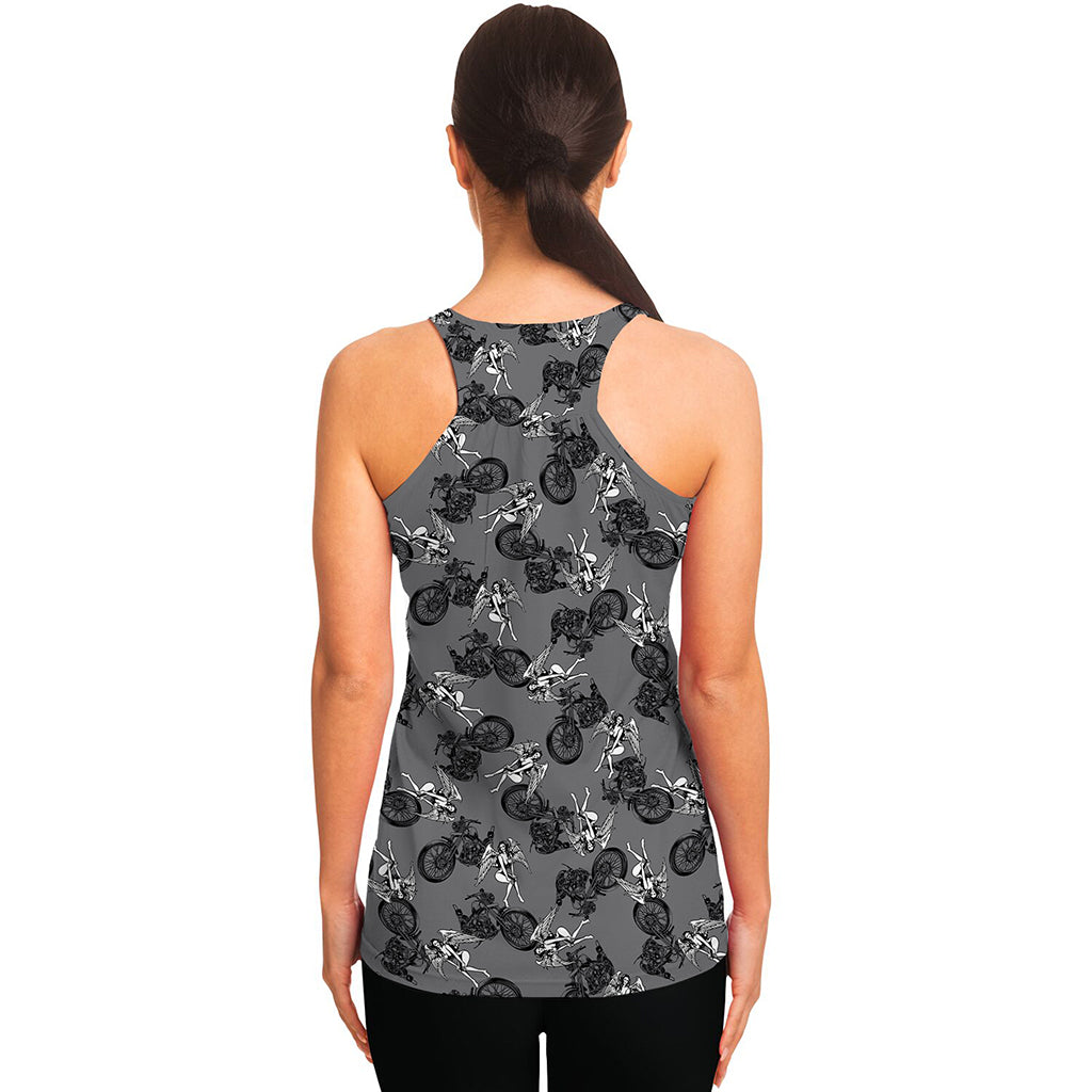 Motorcycle And Angel Pattern Print Women's Racerback Tank Top