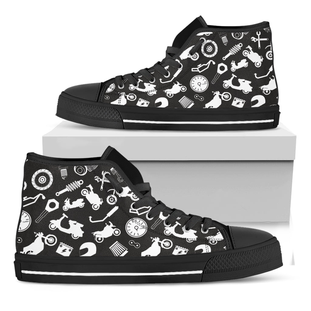 Motorcycle Equipment Pattern Print Black High Top Shoes