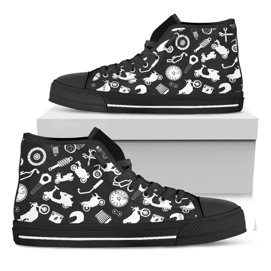 Motorcycle Equipment Pattern Print Black High Top Shoes