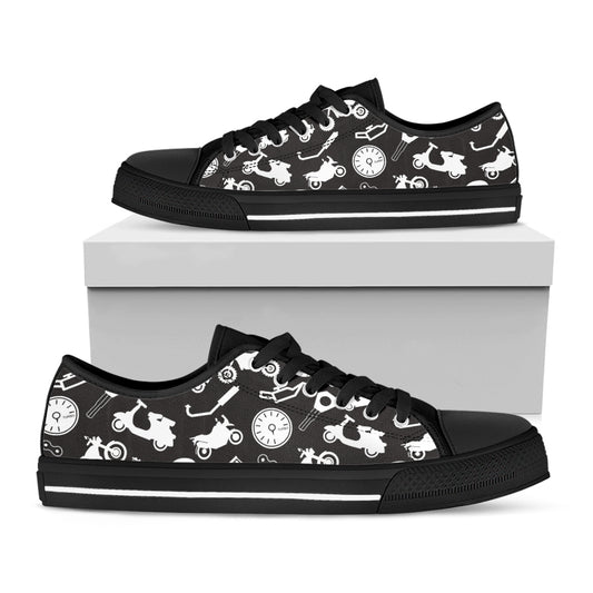 Motorcycle Equipment Pattern Print Black Low Top Shoes