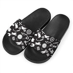 Motorcycle Equipment Pattern Print Black Slide Sandals