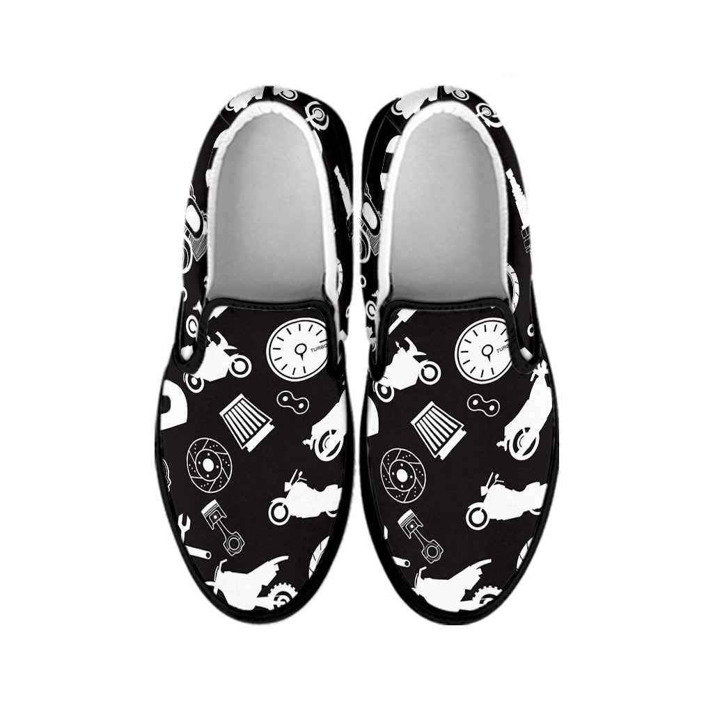 Motorcycle Equipment Pattern Print Black Slip On Shoes