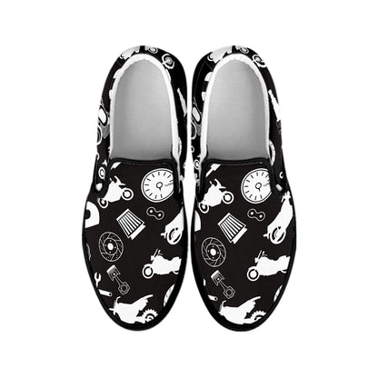 Motorcycle Equipment Pattern Print Black Slip On Shoes
