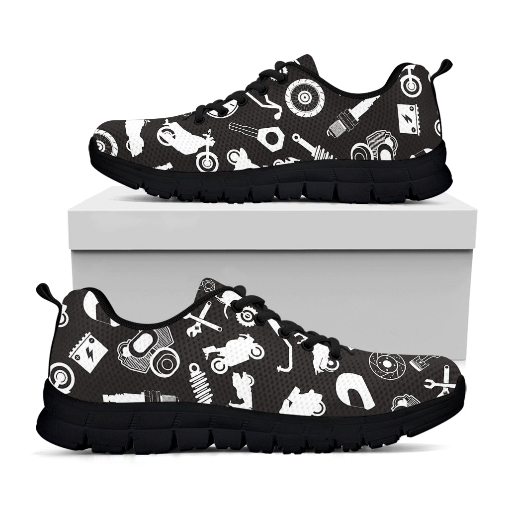 Motorcycle Equipment Pattern Print Black Sneakers