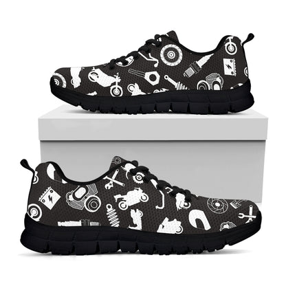 Motorcycle Equipment Pattern Print Black Sneakers