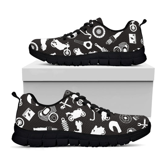 Motorcycle Equipment Pattern Print Black Sneakers