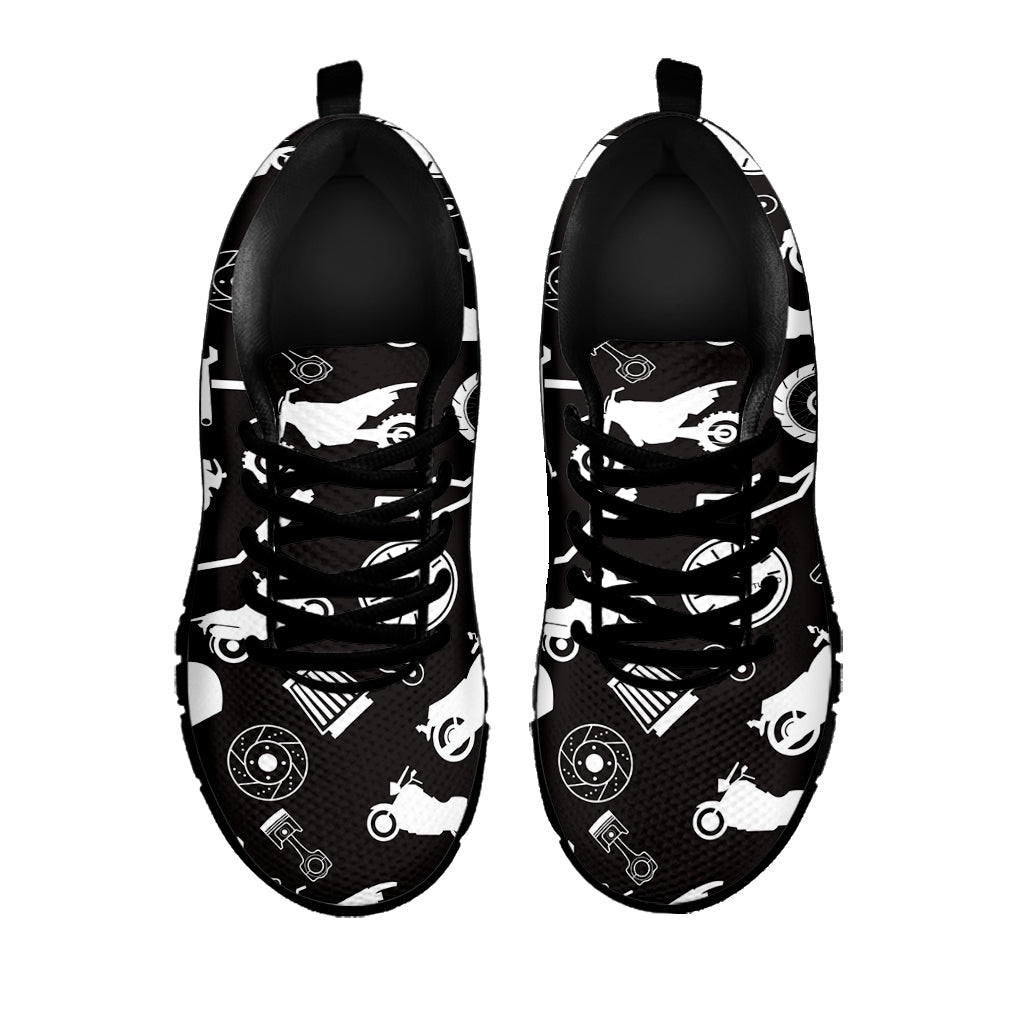 Motorcycle Equipment Pattern Print Black Sneakers