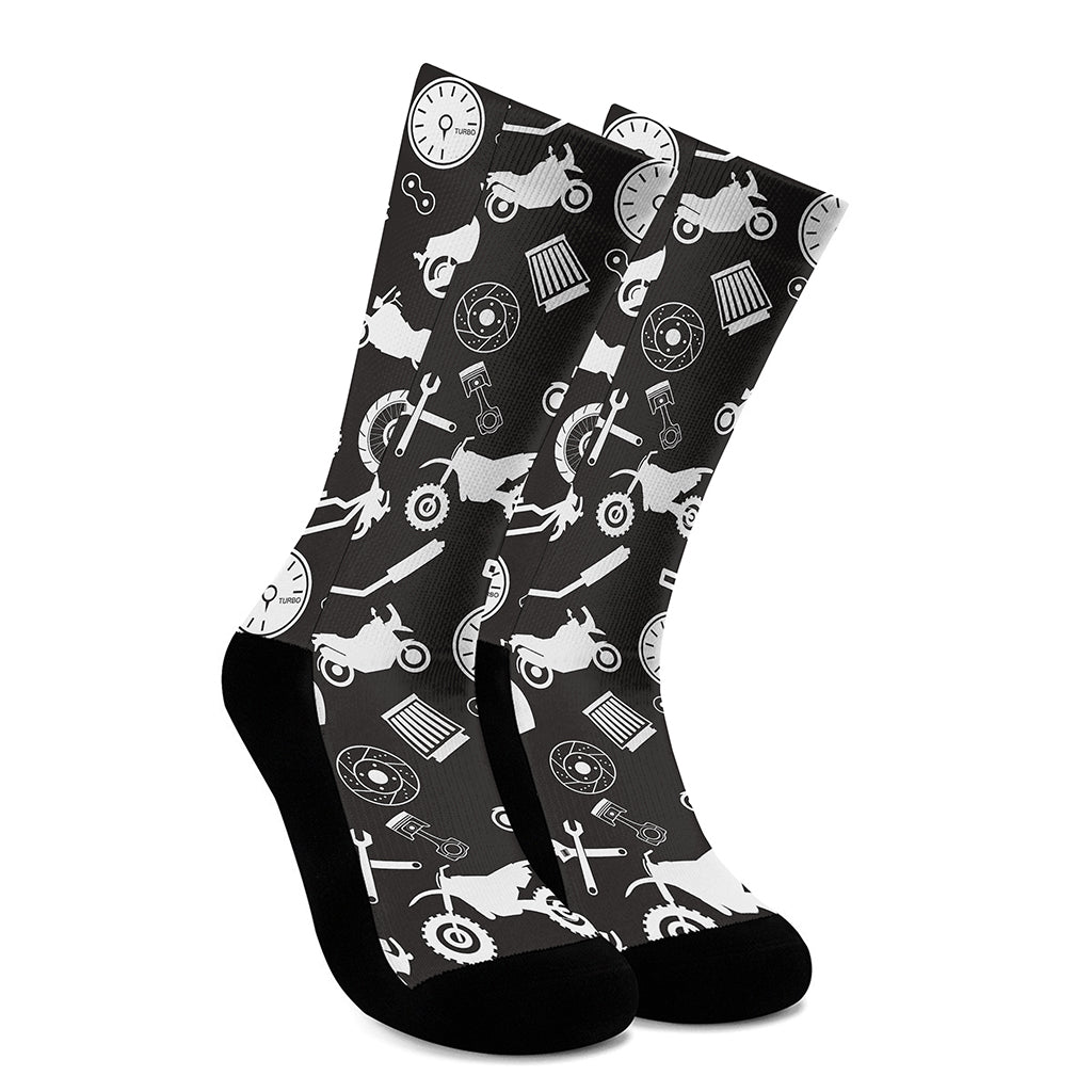 Motorcycle Equipment Pattern Print Crew Socks