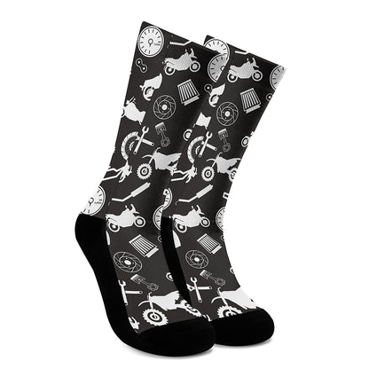 Motorcycle Equipment Pattern Print Crew Socks