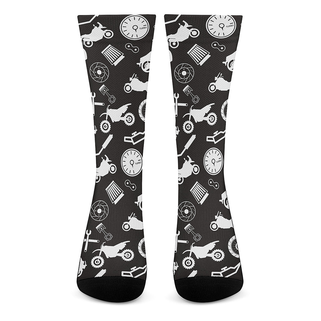 Motorcycle Equipment Pattern Print Crew Socks