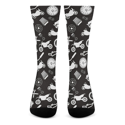 Motorcycle Equipment Pattern Print Crew Socks