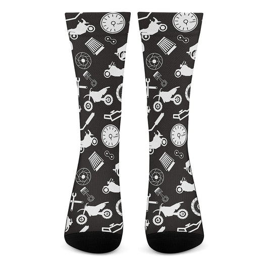 Motorcycle Equipment Pattern Print Crew Socks