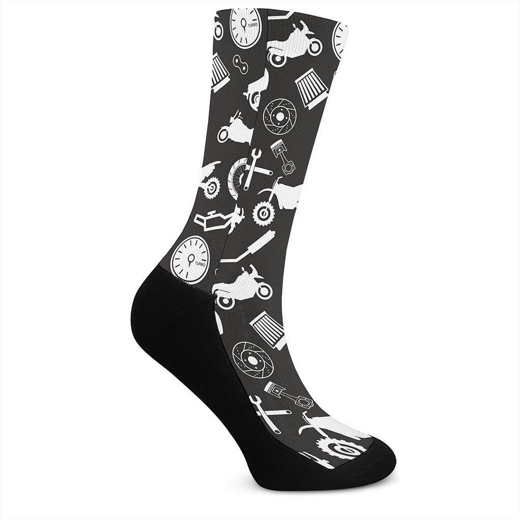 Motorcycle Equipment Pattern Print Crew Socks