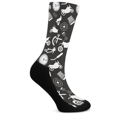 Motorcycle Equipment Pattern Print Crew Socks