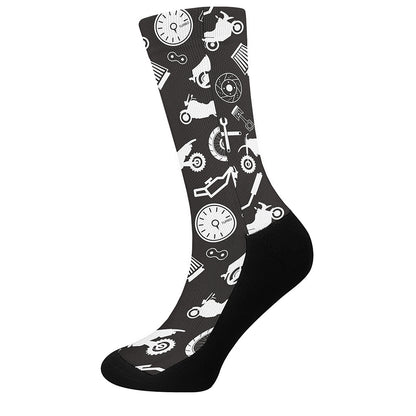 Motorcycle Equipment Pattern Print Crew Socks