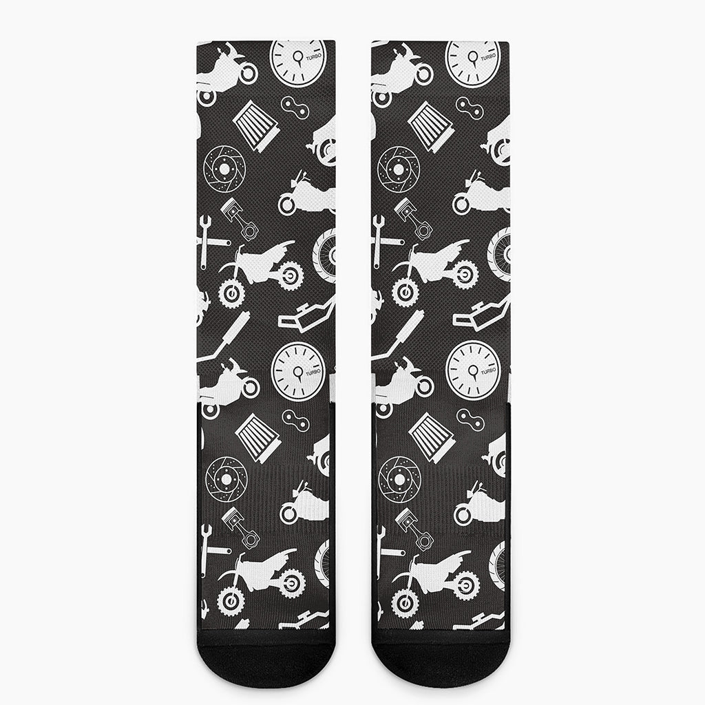 Motorcycle Equipment Pattern Print Crew Socks