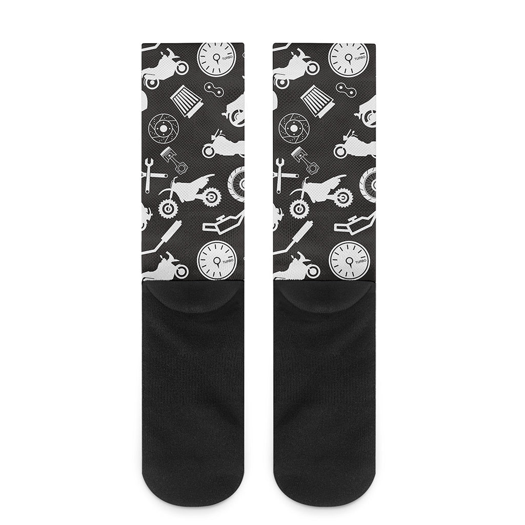 Motorcycle Equipment Pattern Print Crew Socks