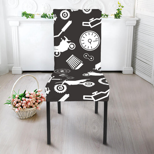 Motorcycle Equipment Pattern Print Dining Chair Slipcover