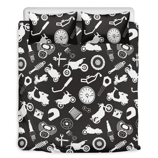Motorcycle Equipment Pattern Print Duvet Cover Bedding Set