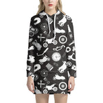 Motorcycle Equipment Pattern Print Hoodie Dress