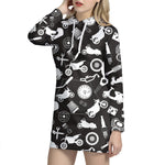 Motorcycle Equipment Pattern Print Hoodie Dress