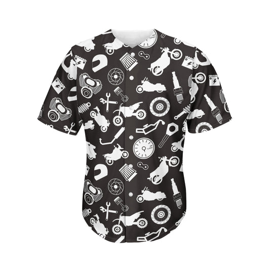 Motorcycle Equipment Pattern Print Men's Baseball Jersey