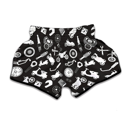 Motorcycle Equipment Pattern Print Muay Thai Boxing Shorts