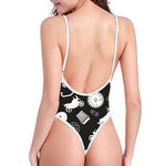 Motorcycle Equipment Pattern Print One Piece High Cut Swimsuit